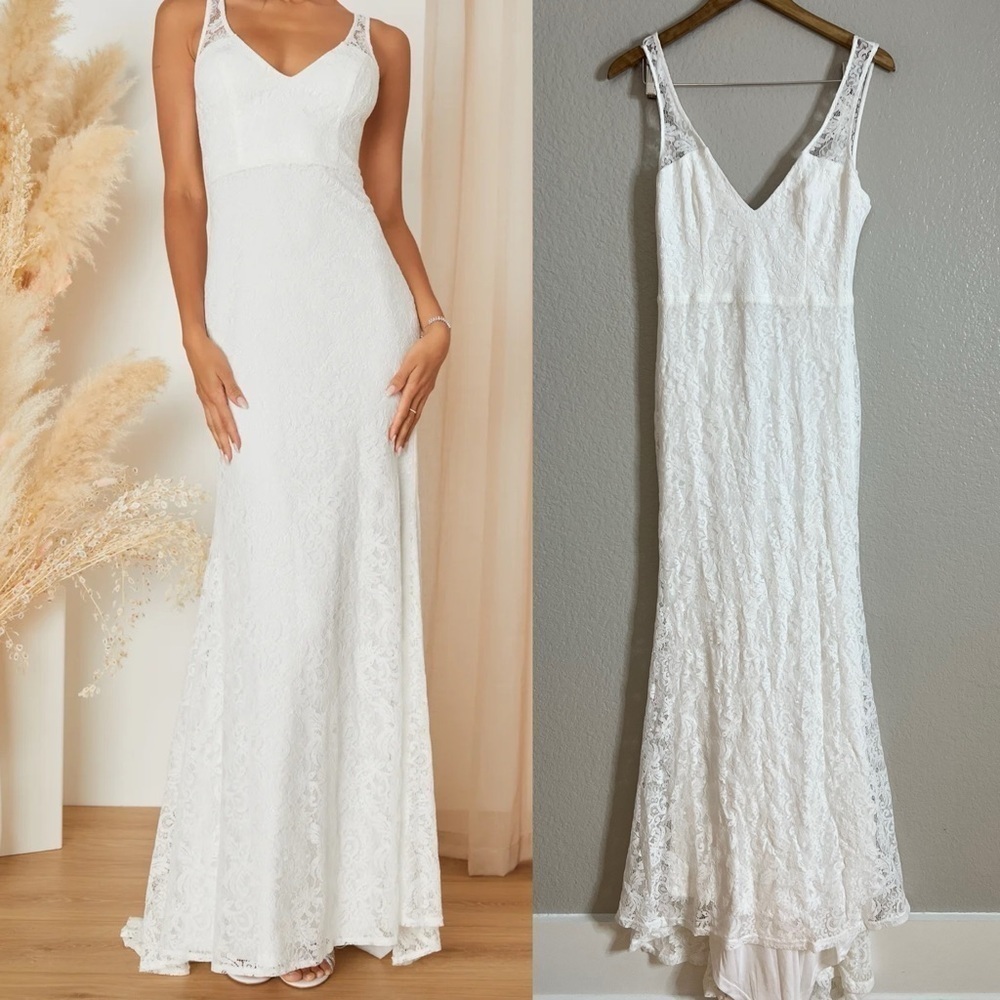 NWOT Beloved Eternity White Lace Sleeveless Backless Maxi Dress